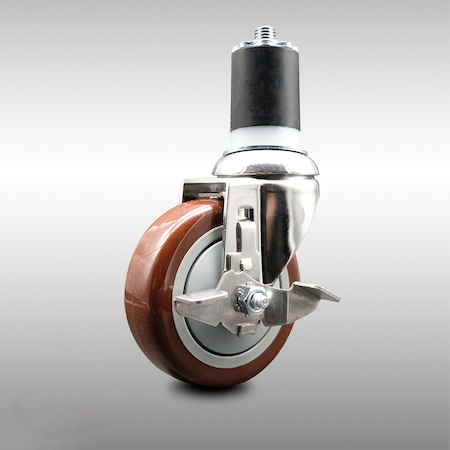 Service Caster 4 Inch 316SS Maroon Polyurethane Swivel 1-3/4 Inch Expanding Stem Caster Brake SCC-SS316EX20S414-PPUB-MRN-TLB-134